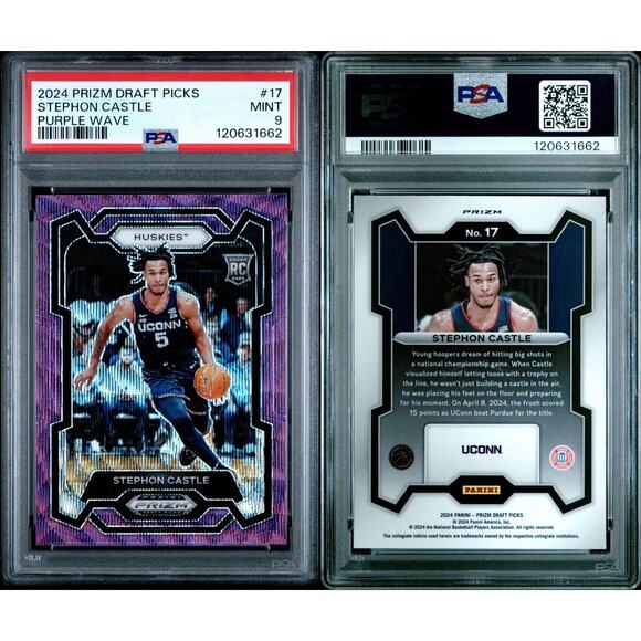 2024 Panini Prizm Draft Picks Stephon Castle #17 Purple Wave Prizm RC PSA 9 MINT - Picture 1 of 3